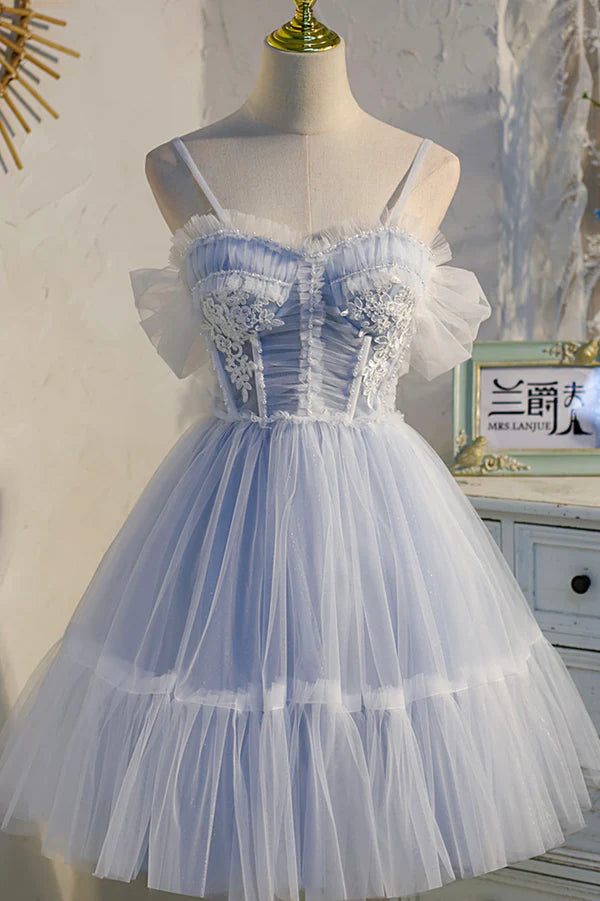 Wholesale Lovely Tulle Spaghetti Strap Short Prom Dresses A-Line Lace Homecoming Dresses